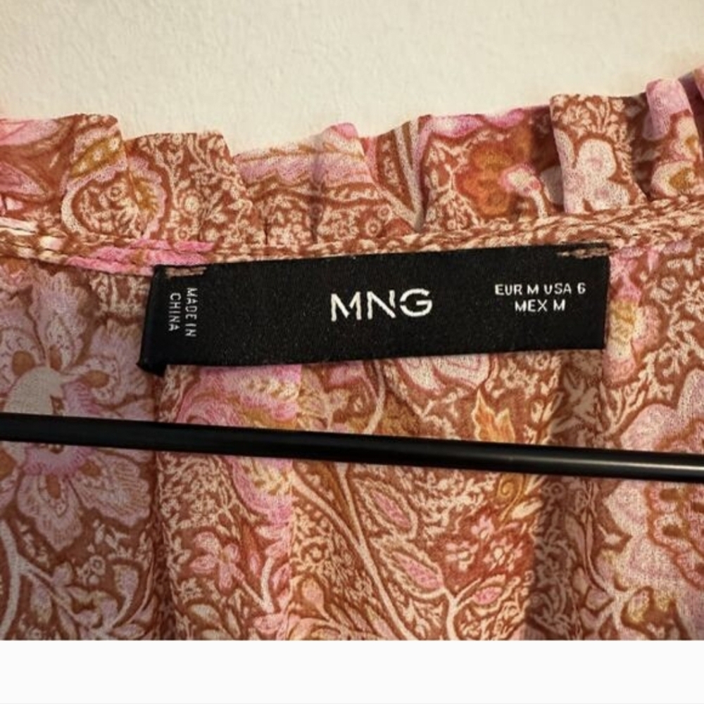 Mango Pink Orange Floral Long Sleeve Maxi Dress - Size 6 - Picture 4 of 4